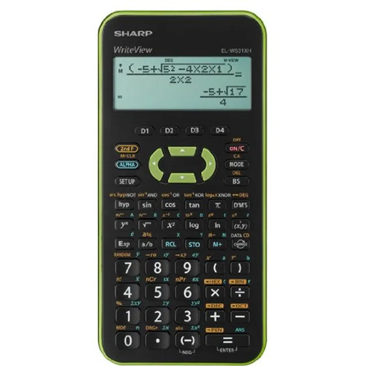 Sharp ELW531XH-GR Wissenschaftlicher Schulrechner (4-zeilige Anzeige, 335 Funktionen, D.A.L.-Eingabe) grün-schwarz