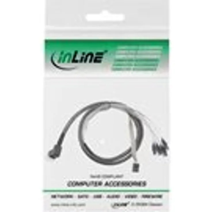 InLine - SATA- / SAS-Kabel - mit Sidebands - gerade durchgeführt - 4-Lane - 36-polig 4x Mini SAS HD (SFF-8643) - 7-poliges SATA, Seitenband - 50cm - 90-Grad-Anschluss - Schwarz (27631A)