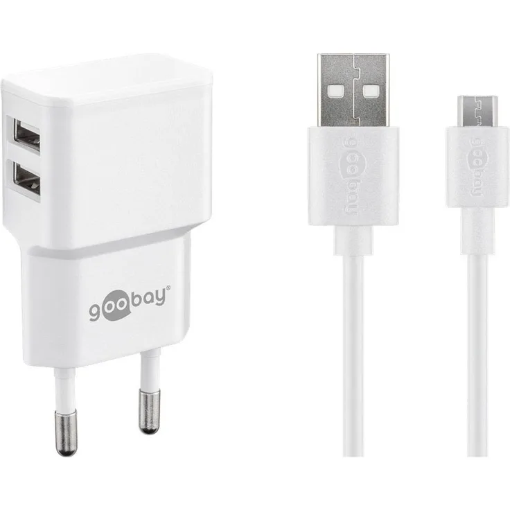 Goobay Micro USB Dual Ladeset 2,4A 44985 USB-Ladegerät Steckdose Ausgangsstrom (max.) 2.4 2 x USB 2.0 Buchse A, USB 2.0 Buchse A