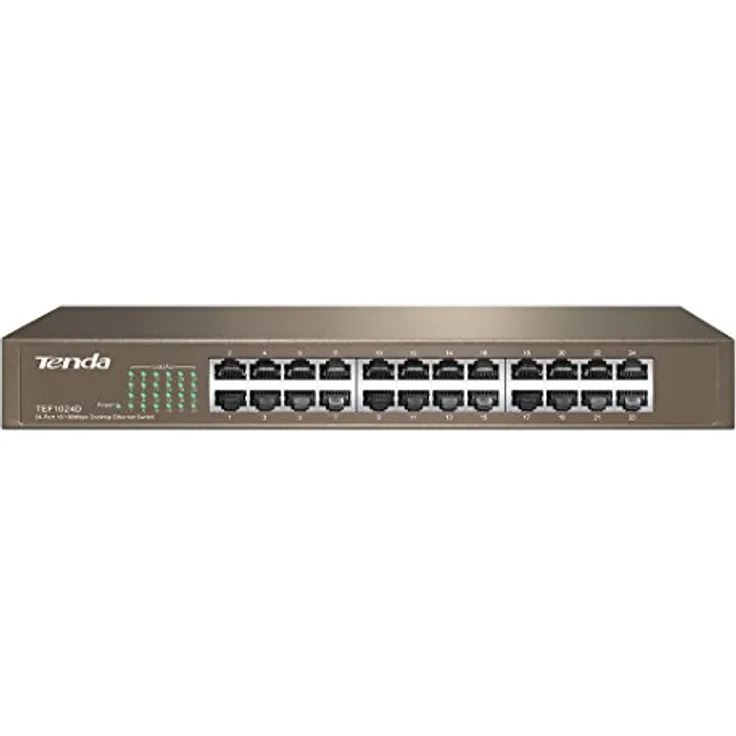 Tenda TEF1024D 24-Port Desktop Switch 10-100 MBit-s (200 MBit-s Vollduplex, Halbduplex, Auto MDI-MDI-X, Autonegation, Flusskontrolle, Metallgehäuse, Überspannungsschutz)