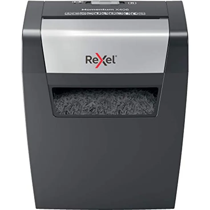 Rexel Aktenvernichter Momentum X406, Sicherheitsstufe P4, Partikelschnitt, 6 Blatt Kapazität, 15L Abfallbehälter, Schwarz, 2104569EU