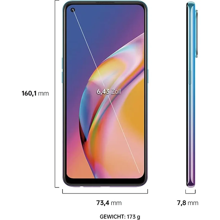 Oppo A94 5G Smartphone 16,26cm (6,42 Zoll) AMOLED-Display, 128GB interner Speicher, 8GB RAM, Dual-SIM, Android 11, Cosmo Blue – Bild 7