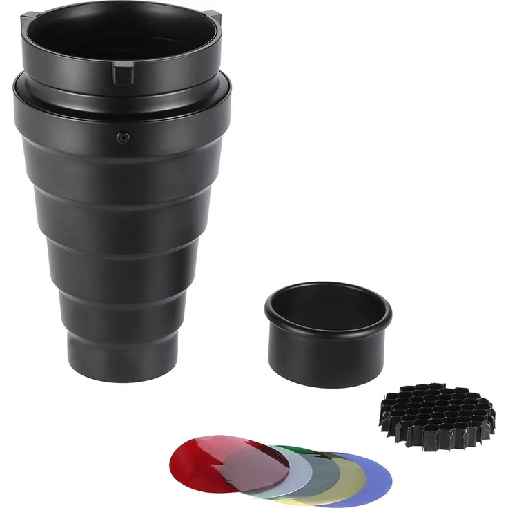 Andoer Metall-Spotvorsatz mit Wabe 5pcs Farbfilter Kit für Bowens Berg Studio Strobe Monolight Fotografie Blitz