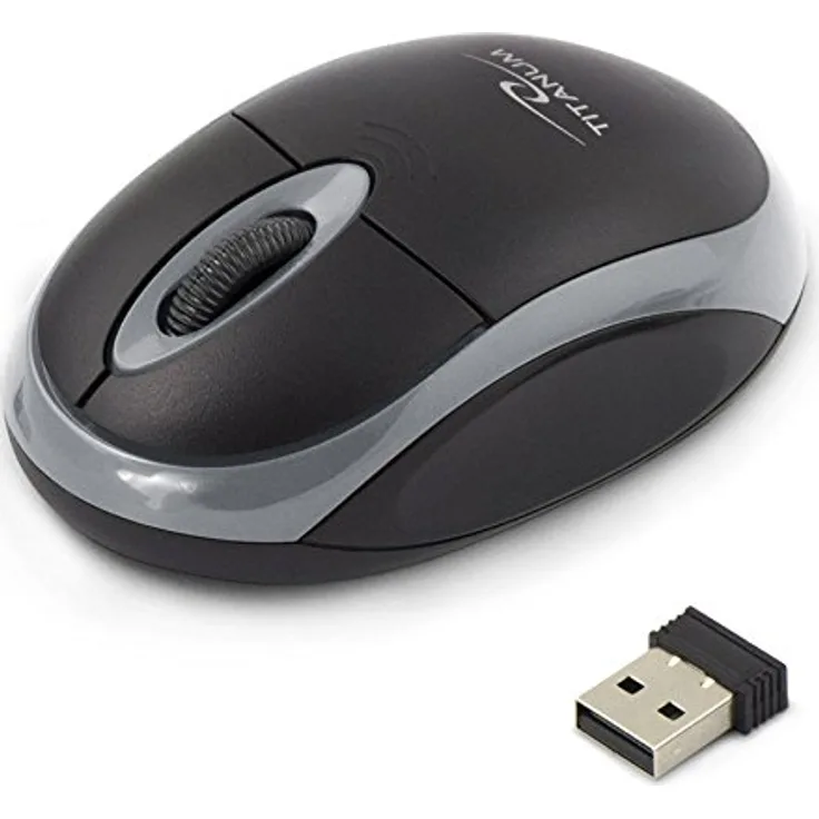 Titanum kabellose Computer-Maus mit USB-Funkempfänger (klein & handlich, 3 Tasten, Scrollrad, 1000dpi, grau)