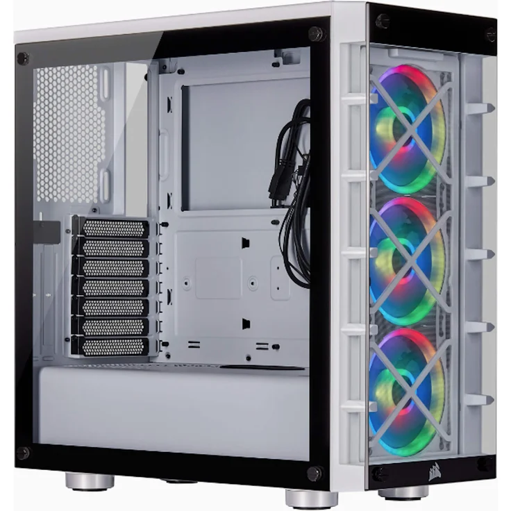 Corsair iCUE 465X RGB Mid-Tower ATX Smartes Gehäuse (Seiten und Frontscheibe aus gehärtetem Glas, 3 integrierte LL120 RGB Lüfter, vielseitige Kühloptionen) weiß – Bild 3