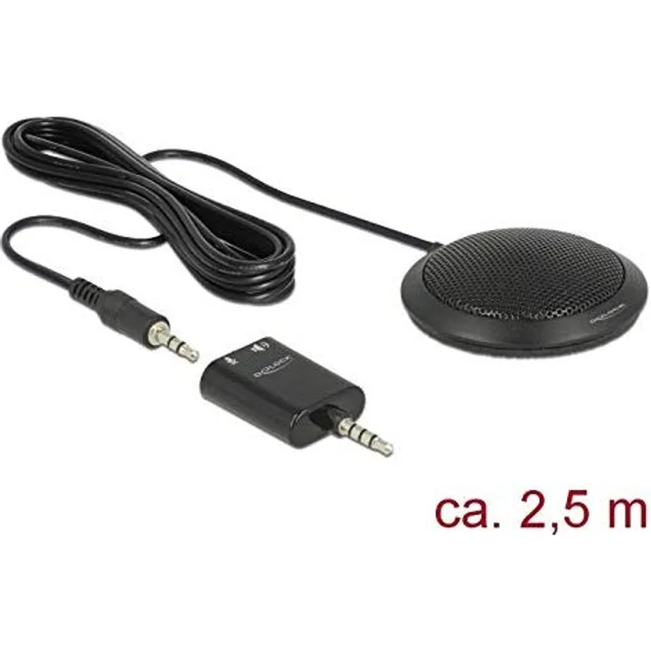 Delock Kondensator Tisch Mikrofon Omnidirektional für Konferenzen, Skypen, Meeting, Aufnahmen mit 3,5 mm Klinkenstecker, hohe Reichweite. 2,5m Kabel länge, 65873