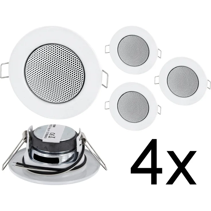 4er Pack - Einbau Mini Lautsprecher Vollmetall Deckenlautsprecher - Halogen-Design - weiss Einbau-Lautsprecher - 3 Watt - weiß
