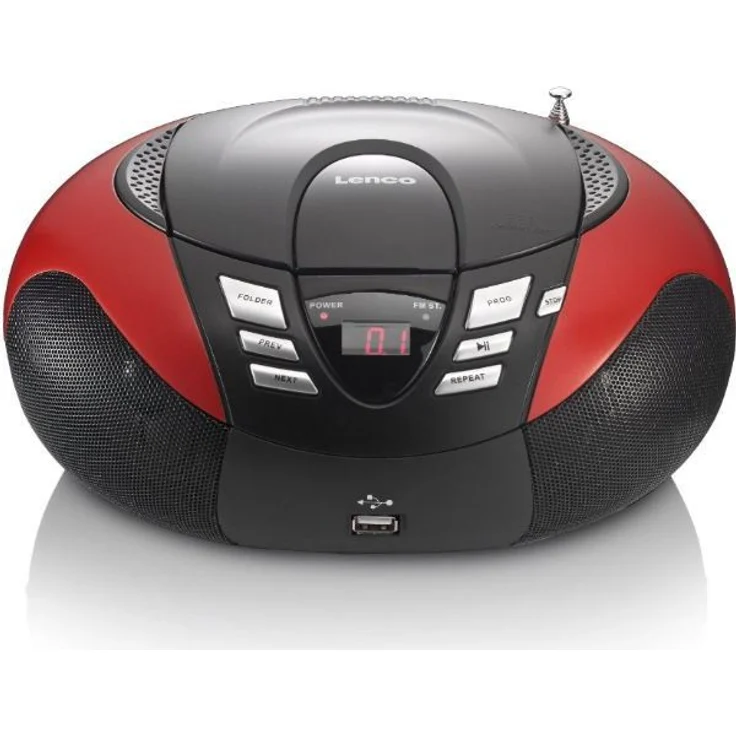 Lenco Radio mit CD-MP3-Player SCD-37 Tragbares UKW-MW Radio mit USB (Teleskopantenne, USB), rot – Bild 1
