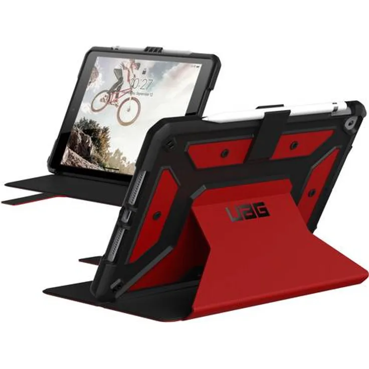 Urban Armor Gear Metropolis Hülle Apple iPad 10.2 (2019) Schutzhülle (Wake-Sleep Funktion, Apple Pencil Halter, Standfunktion, Smart Keyboard kompatibel) - rot