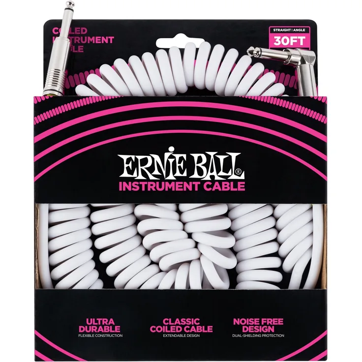 Ernie Ball 30 'Coiled Gerade - Angle Instrument Kabel - Weiß