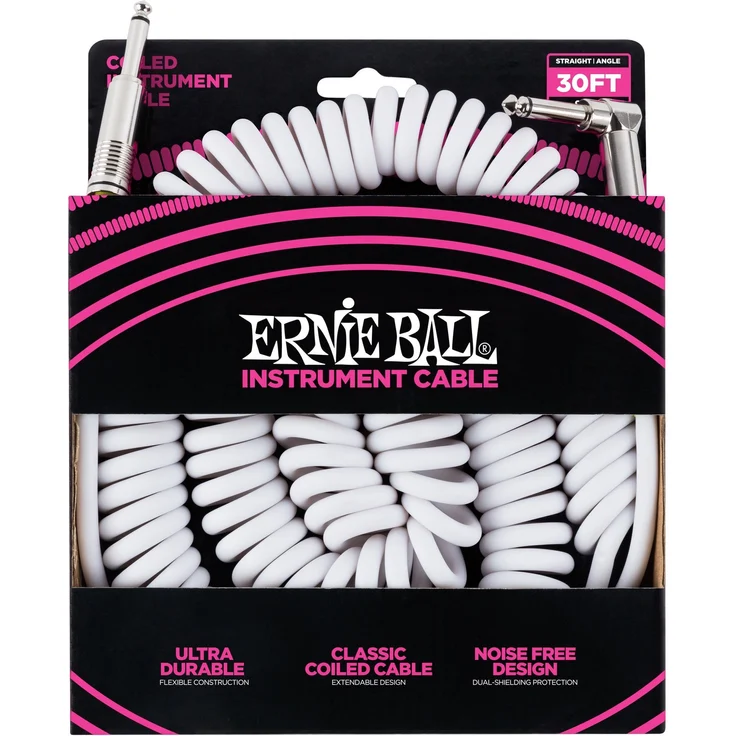 Ernie Ball 30 'Coiled Gerade - Angle Instrument Kabel - Weiß