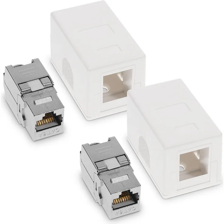 kwmobile Adapter, 2x CAT 6A Aufputz Netzwerkdose inkl. 2x Keystone Module - 1 Port RJ45 Buchse 10 Gbit-s - Netzwerk LAN Aufputzdose Internetdose Set