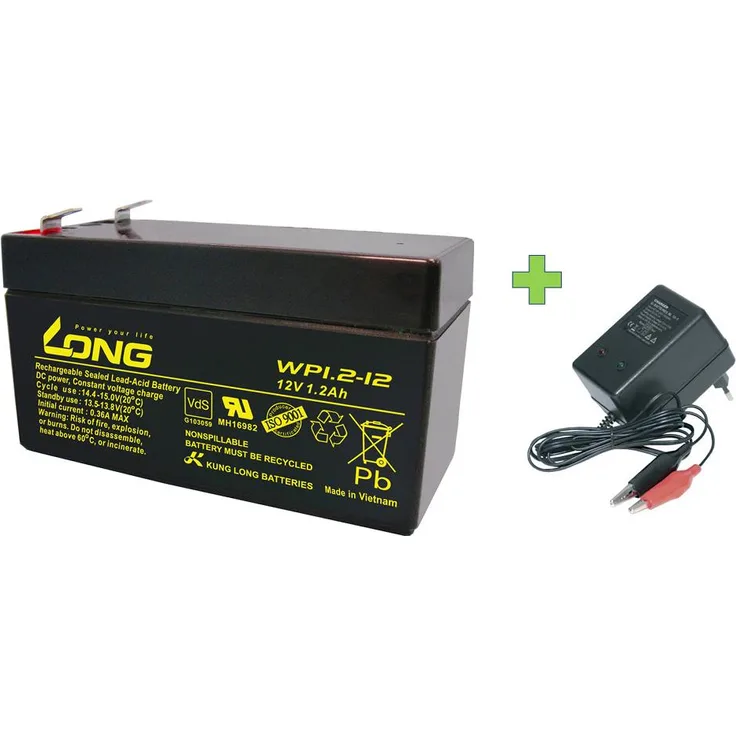 AGM BLEI AKKU BATTERIE 12V 1,2Ah + LADEGERÄT