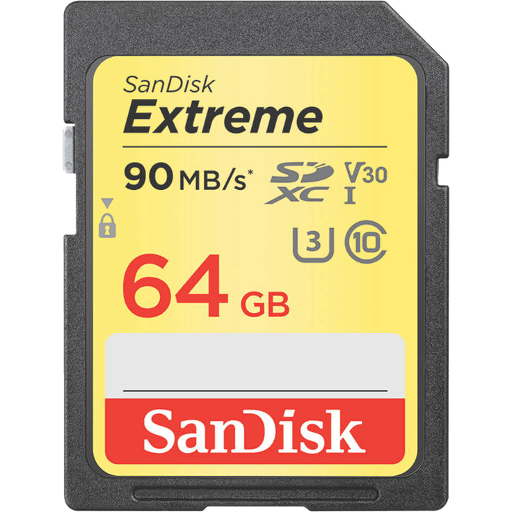 SanDisk Extreme 64 GB SDXC Speicherkarte bis zu 90 MB-Sek, Class 10, U3, V30