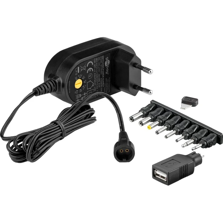 Goobay 59031 Universal Netzteil 600mA 3V / 4,5V / 5V / 6V / 7,5V / 9V / 12V inkl. 8 Adapterstecker plus USB