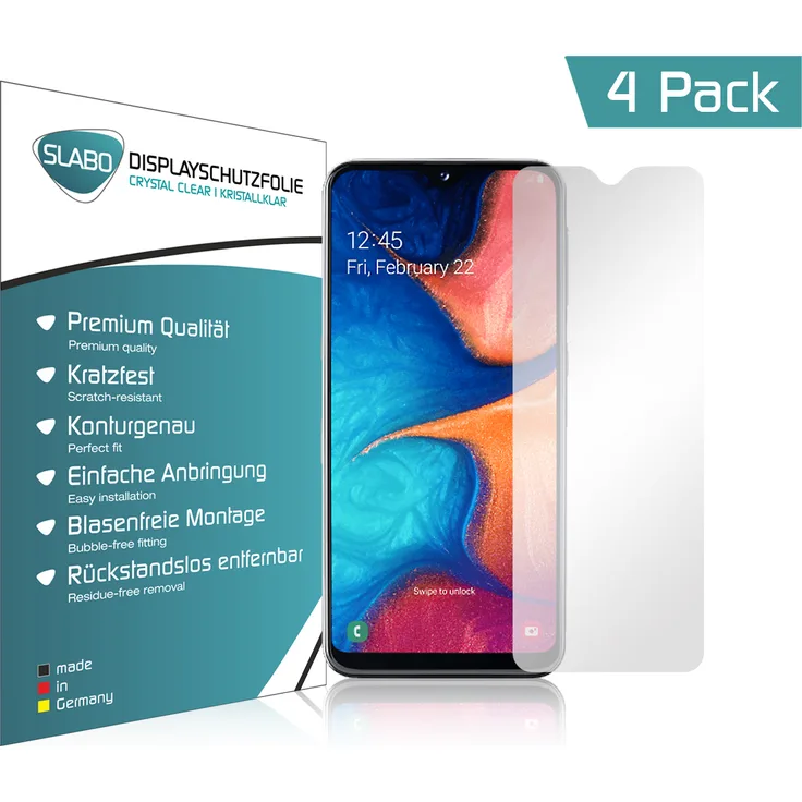 4x Slabo Displayschutzfolie für Samsung Galaxy A20e KLAR Crystal Clear (verkleinerte Folien) Displayfolie Schutzfolie Folie