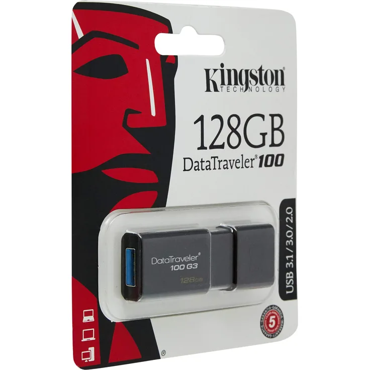 Kingston DT100G3-128GB DataTraveler 100 G3, USB 3.0, 3.1 Flash Drive, 128 GB, schwarz