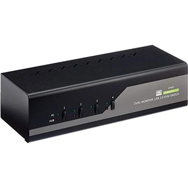 InLine 63654I KVM Desktop Switch, 4-fach, Dual-Monitor DisplayPort 1.2, 4K, USB 3.0, Audio
