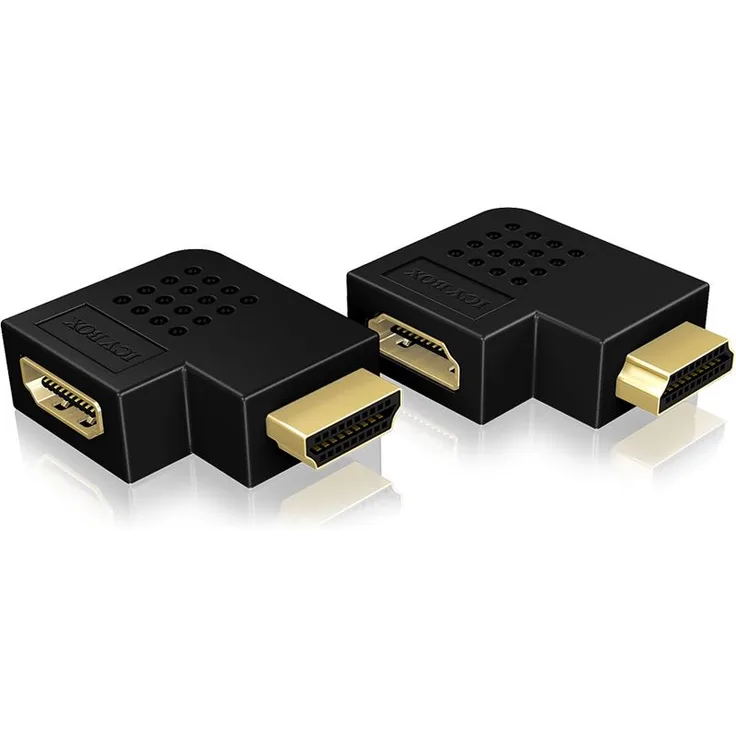 Icy Box IB-CB009-2 HDMI Winkeladapter (2er Set-gespiegelte Ausrichtung), 1080p-2160p-3D-Ethernet, True-HD-DTS-HD, vergoldete Anschlüsse