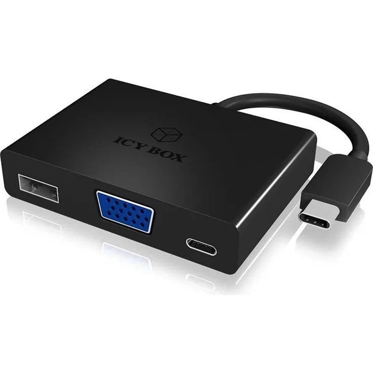 Icy Box IB-DK4032-CPD USB Type-C Notebook-Dockingstation mit VGA, 1x USB 3.0 (Type-A), 1x USB Type-C (Power Delivery), Schwarz