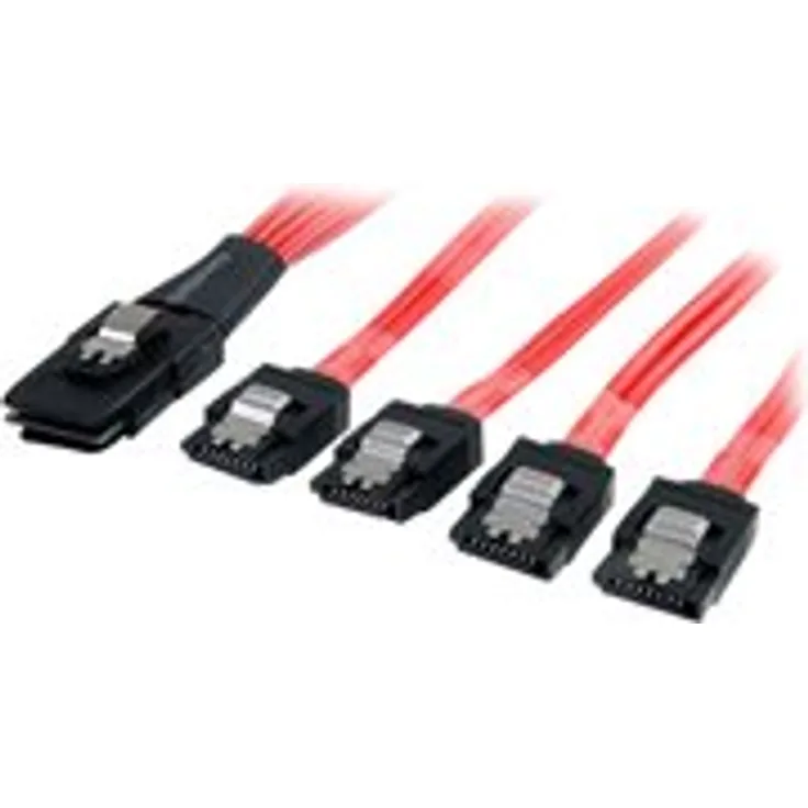 StarTech.com Serial ATA SCSI SAS Kabel - SFF-8087 auf 4x SATA mit Lasche - SATA- / SAS-Kabel - Serial ATA 150/300/600 - 4-Lane - 36 PIN 4iMini MultiLane - 7-poliges SATA - 50cm - verriegelt - Rot (SAS8087S450)