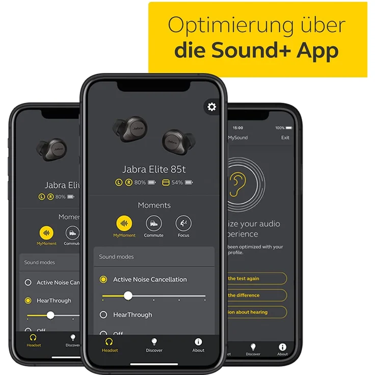 Jabra Elite 85t Wireless In-Ear Kopfhörer, mit Bluetooth, Mikrofon, Noise Cancelling, spritzwassergeschützt, grau – Bild 12
