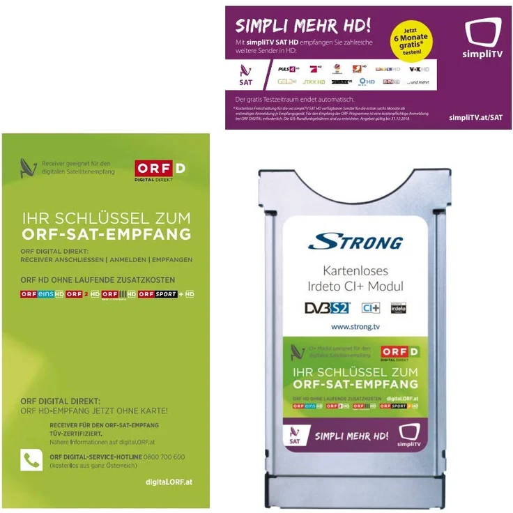 STRONG Kartenloses CI+ Modul, Irdeto CI Modul ORF DIGITAL DIREKT und simpliTV SAT (CAM HDTV, Free-to-Air, DVB-S2) nur für Österreich geeignet