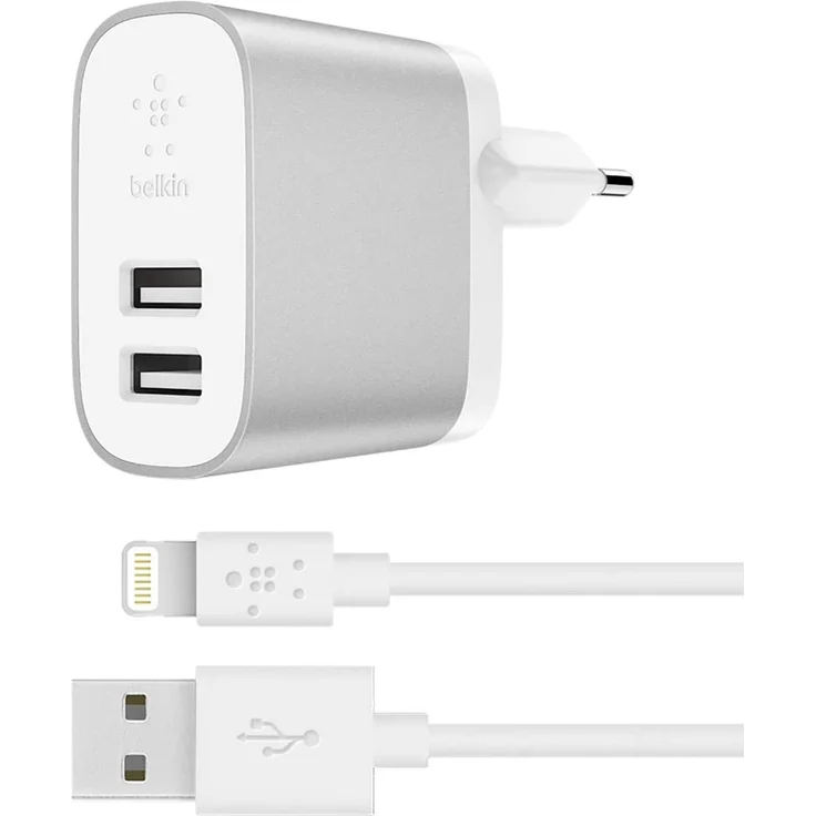 Belkin Boost Charge 2-Port Netzladegerät mit Lightning--USB-Kabel (24 W, geeignet für iPhone 11, 11 Pro-Pro Max, XS, XS Max, XR-X, SE, Samsung Note9, S10-S10+-S10e und andere Geräte) – Bild 1