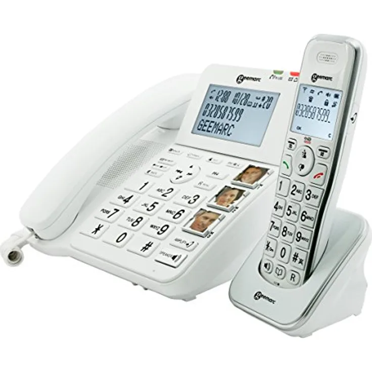 Geemarc DECT295_COMBI_WH_VDE Combo Seniorentelefon schnurgebunden (+Anrufbeantworter+ ) und Zusatz-Dect-Telefon, Deutsche Version Analog-Telefon 
