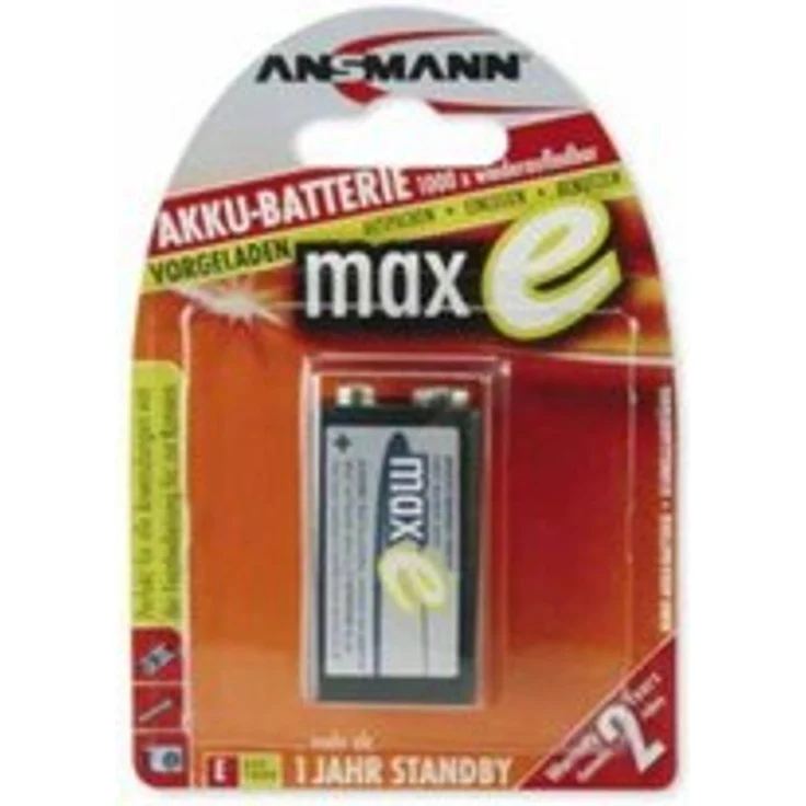 ANSMANN Akku 9V Block 200mAh NiMH mit geringer Selbstentladung - Wiederaufladbare Batterien maxE mit hoher Kapazität - 9 Volt Batterie ideal für Messgerät Multimeter Spielzeug Fernbedienung uvm. – Bild 1