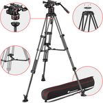 Manfrotto MVK612TWINMC Nitrotech 612 Fluid-Videokopf für Videoaufnahmen mit Doppelrohr-Stativ aus Carbon mit Mittelspinne für DSLRs, spiegellose, Video- und Cinema-Kamerasysteme, 12 kg Traglast