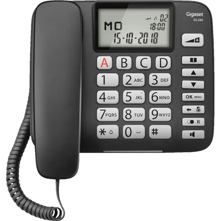 Gigaset DL580 - schnurgebundenes Senioren Telefon - Tischtelefon mit extra leichter Bedienung und beleuchtetem Farbdisplay, schwarz