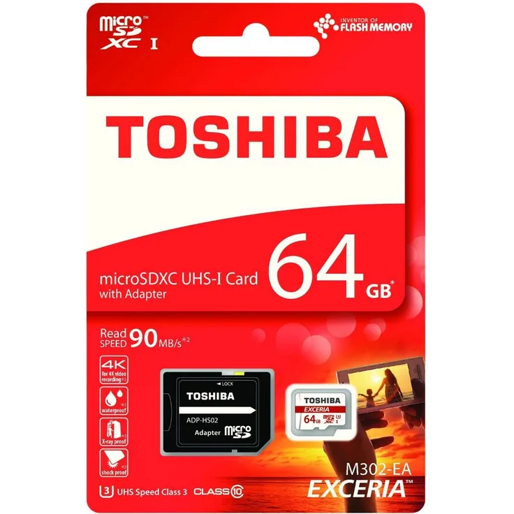 Toshiba EXRIA M302-EA Micro SDXC 64GB UHS-I Klasse 10 Speicherkarte (bis zu 90MB-s lesen)