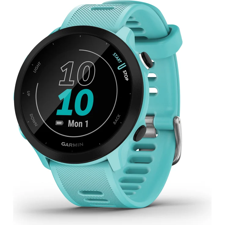Garmin Forerunner 55 Smartwatch GPS, Unisex, 42mm, Silikonarmband, Schwarz/Türkisblau – Bild 6