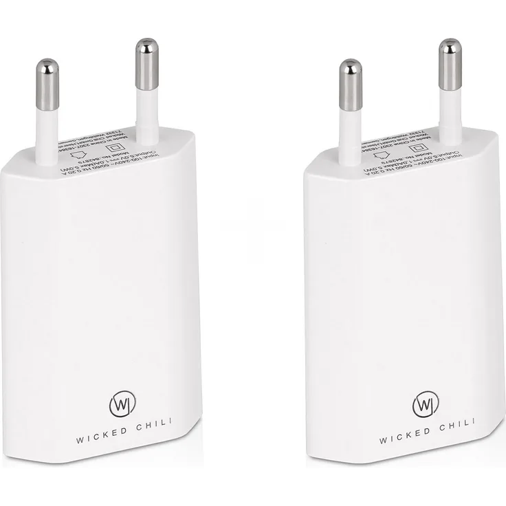 Wicked Chili 2x Pro Series Netzteil USB Adapter kompatibel mit Apple iPhone, Samsung Galaxy - Handy Ladegerät, Smartphone Netzstecker (1A, 5V) weiß