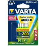 Varta Rechargeable Akku Ready2Use vorgeladener AA Mignon 2600mAh Ni-Mh Akku - 2er Pack - wiederaufladbar ohne Memory Effekt - sofort einsatzbereit