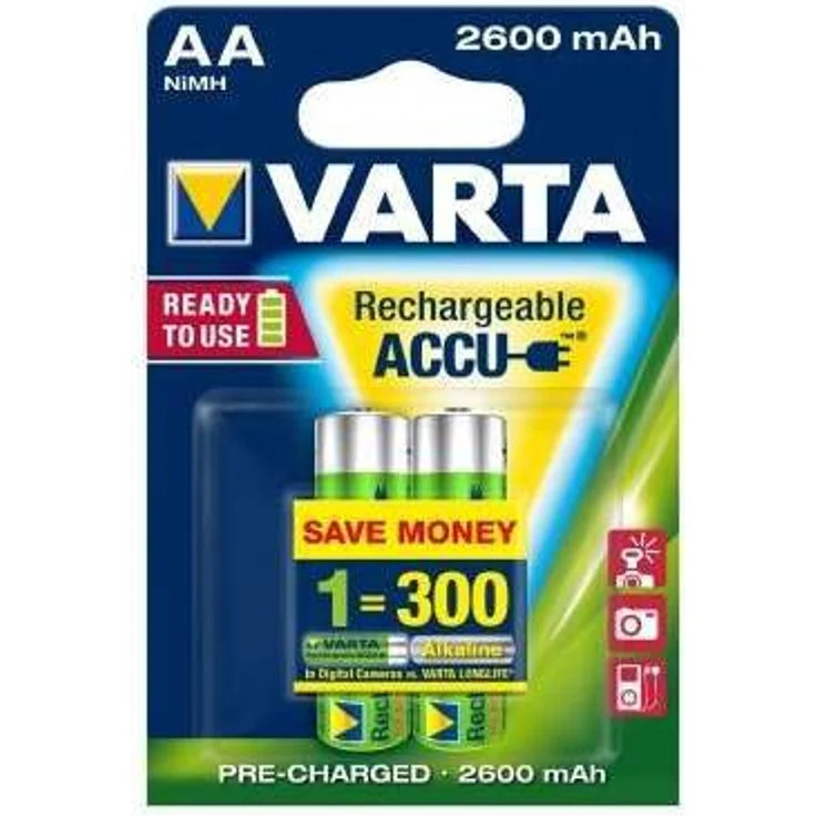 Varta Rechargeable Akku Ready2Use vorgeladener AA Mignon 2600mAh Ni-Mh Akku - 2er Pack - wiederaufladbar ohne Memory Effekt - sofort einsatzbereit – Bild 1