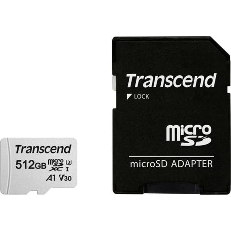 Transcend 512GB microSDXC-SDHC 300S Memory Card - Speicherkarte TS512GUSD300S mit Adapater - bis zu 95 MBs lesen und 40 MBs schreiben