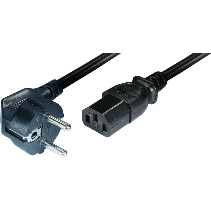 Transmedia Geräte-Anschlusskabel, Schutzkontakt-Stecker gewinkelt, Kaltgerätekupplung IEC320 C13, Länge: 2.5 m, schwarz N5-2,5WL