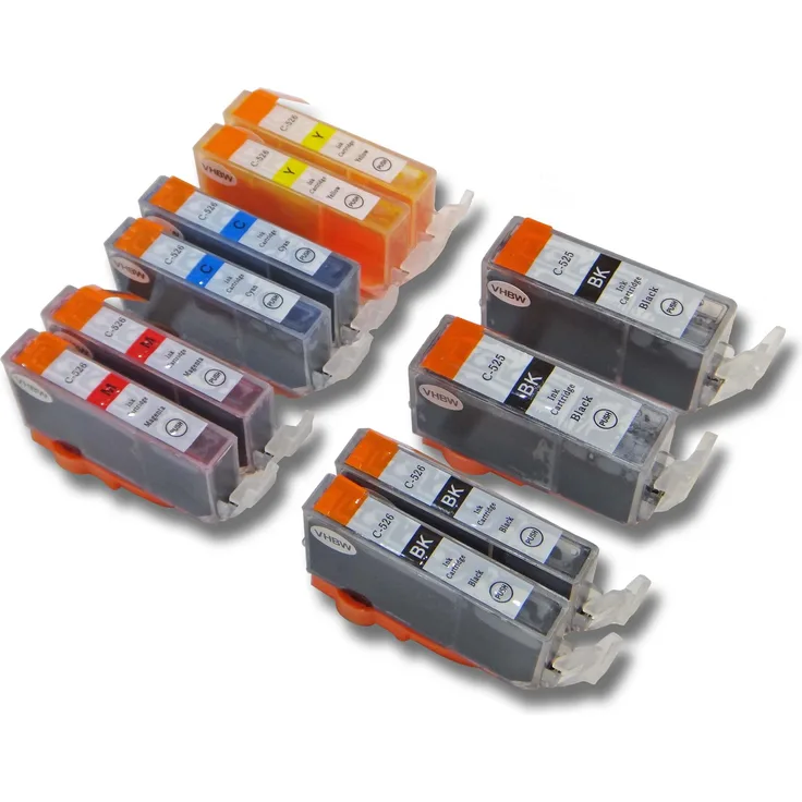 vhbw 10x Druckerpatronen Tintenpatronen Set mit Chip für Canon Pixma IP4800, IP4850, IP4900, IP4950, IX6550, MG5100 wie CLI-526BK/C/Y/M, PGI-525BK.