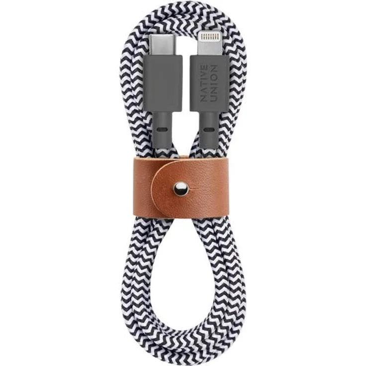 Native Union Belt Cable, Ladekabel USB-C auf Lightning, 1,2 m, schwarz, weiß