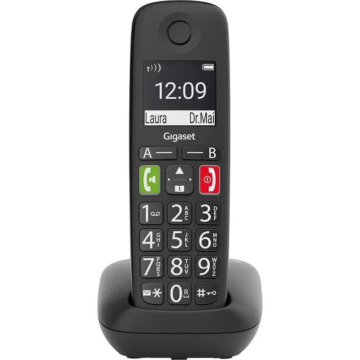 Gigaset E290A Duo 2 schnurlose, analoge DECT-Telefone, mit Anrufbeantworter, großen Tasten und großem Display, Analog-Telefon, schwarz – Bild 4