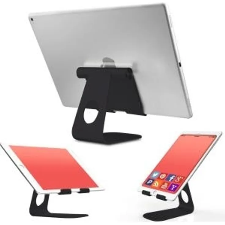 TERRATEC iTab M Schwarz, Smartphone & Tablet Multiwinkel-Ständer aus Aluminium, Für iPhone, iPad, Samsung Galaxy, Google Nexus und weitere, einstellbarer Betrachtungswinkel