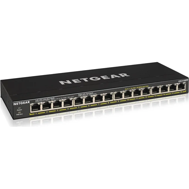 NETGEAR GS316PP 16-Port Gigabit Ethernet LAN PoE Switch (mit 16x PoE+ 183W, Plug-and-Play, Desktop- oder Rack-Montage, robustes und lüfterloses Metallgehäuse) – Bild 1