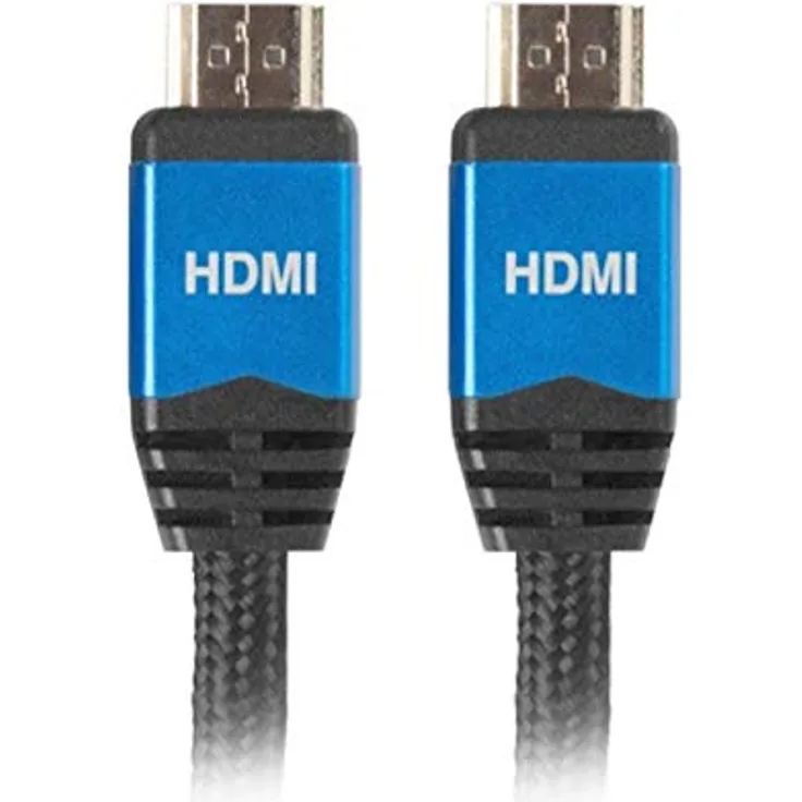 LANBERG HDMI-Kabel, CA-HDMI-20CU-0010-BL, männlich-weiblich, goldfarben, Aluminiumgehäuse, Auflösung bis 3840 x 2160