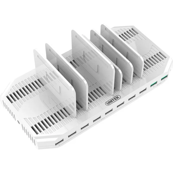 UNITEK 10 Port/USB Ladegerät mit Dockingstation/Organizer für Smartphone, Tablet/ 2X QC 3.0 96W/ Universal, Y-2190A, weiß, 96w mit 8X USB + 2X qc 3.0