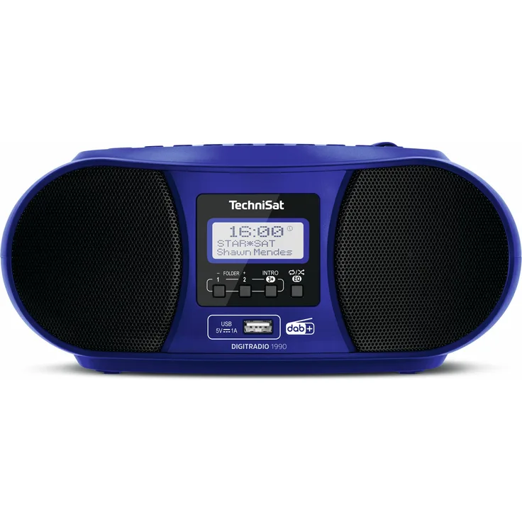 TechniSat DIGITRADIO 1990 - Stereo-Boombox mit DAB+/UKW-Radio und CD-Player (Bluetooth-Audiostreaming, Kopfhöreranschluss, USB, AUX in, Ladefunktion, Uhr, 2 x 1,5 Watt Ausgangsleistung) blau