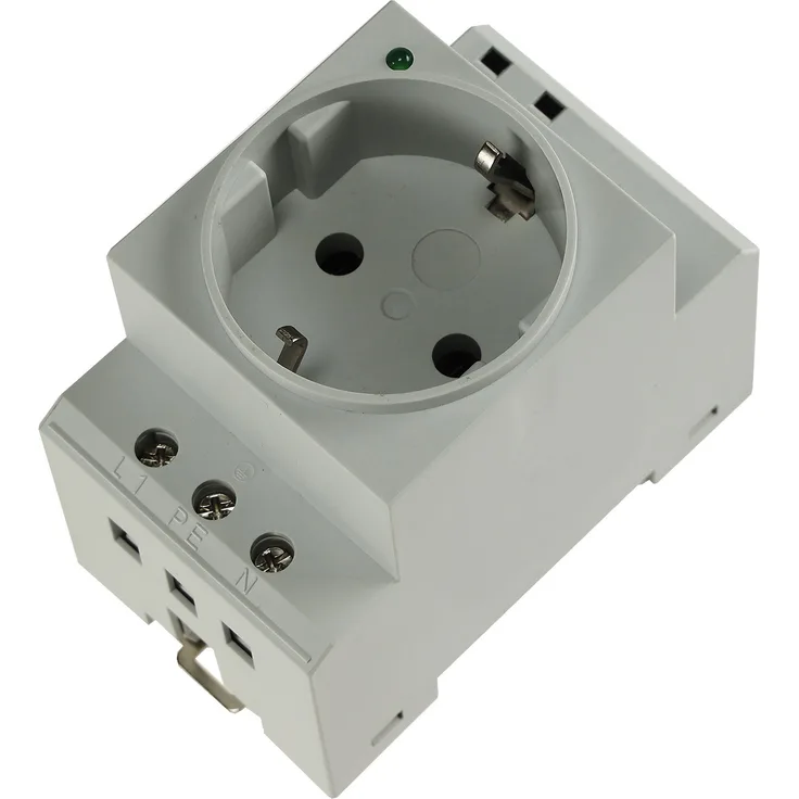 Schutzkontakt-Steckdose für Hutschiene mit LED, 230V, 16A, VDE