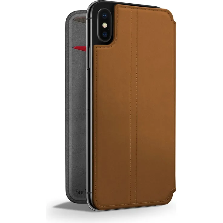 Twelve South SurfacePad für iPhone XS Max | Schmales Luxuslederfolio mit Auto Wach--Schlaffunktion (Cognac)