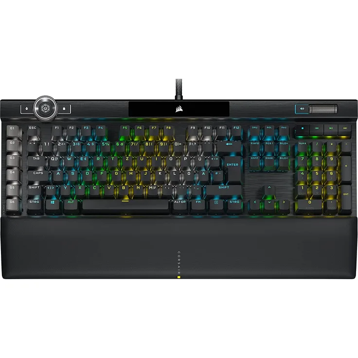CORSAIR Gaming K100 RGB - Tastatur - Hintergrundbeleuchtung - USB - Deutsch QWERTZ - CORSAIR OPX RGB - Aluminium schwarz eloxiert (gebürstet) (CH-912A01A-DE)